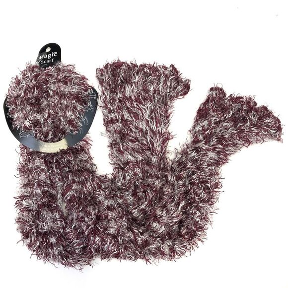 Fuzzy Expandable Eyelash Magic Tube Scarf Maroon Red White - Picture 1 of 4